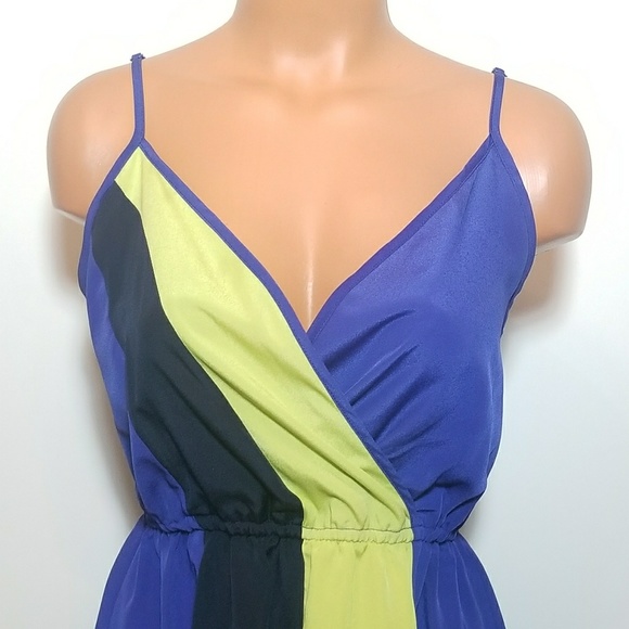 Mossimo Blue Yellow & Navy Empire Waist Dress XS - Picture 2 of 8